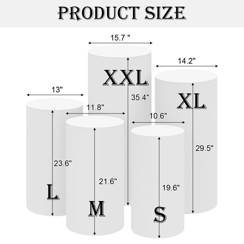 SaitiMade Set of 5 - White Cylinder Pedestal Stand Covers  Flexible Cylinder Stand Covers for Party  Wedding or Birthday Event Decor - Only Contains Cylinder Covers - Image 2